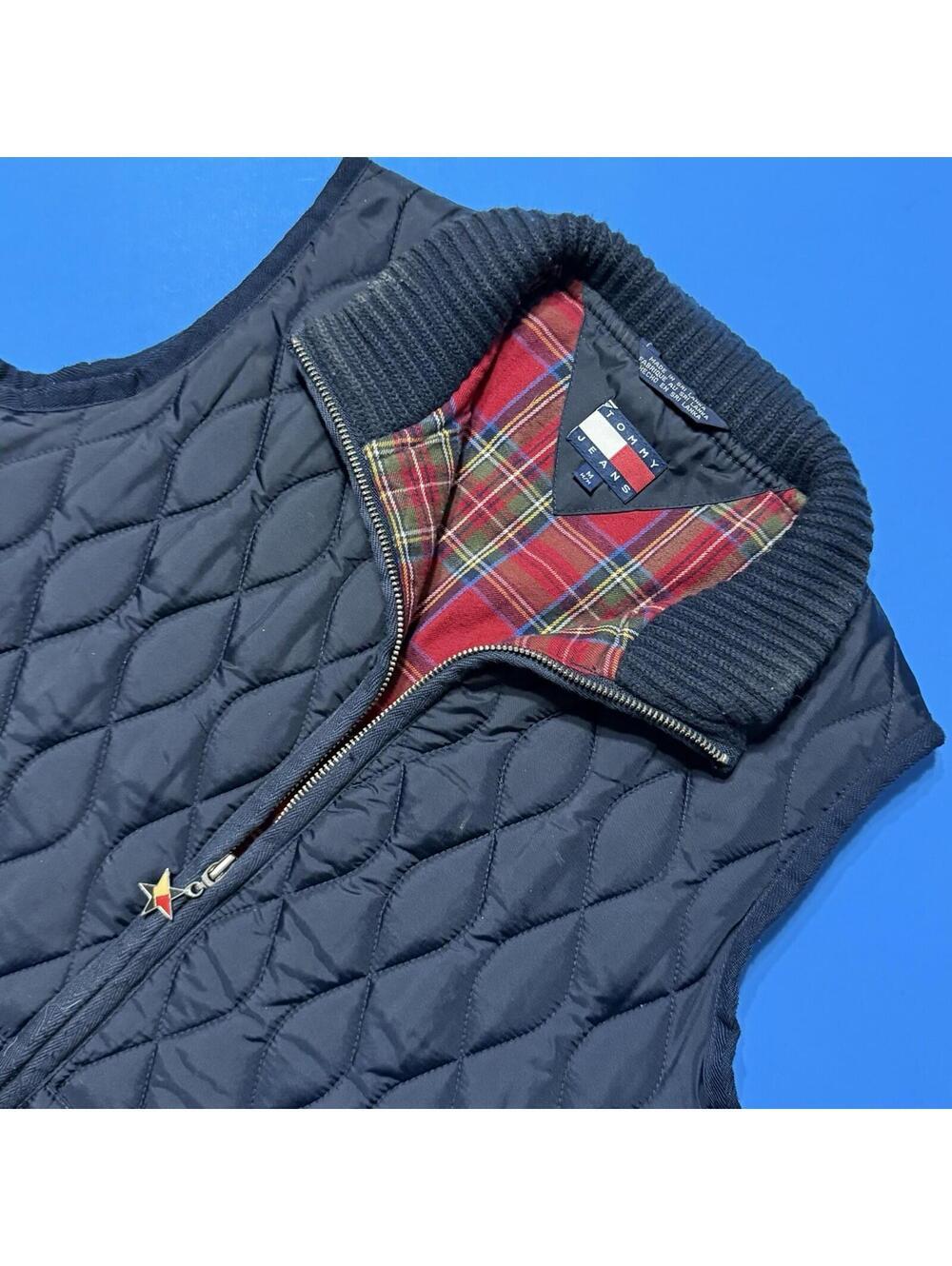 Vintage Rare Tommy Jeans Hilfiger Vest Blue Quilted Full Zip Women’s Medium